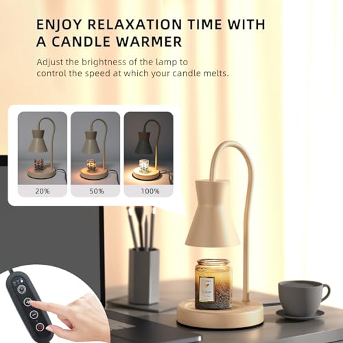 LALISU Candle Warmer Lamp with Timer and Dimmer, Vintage Electric Candle Melter with 2 Bulbs, Melter Scented Candle Height Adjustable Compatible with Jar Candles, House Warming Gifts (Beige) - Image 2