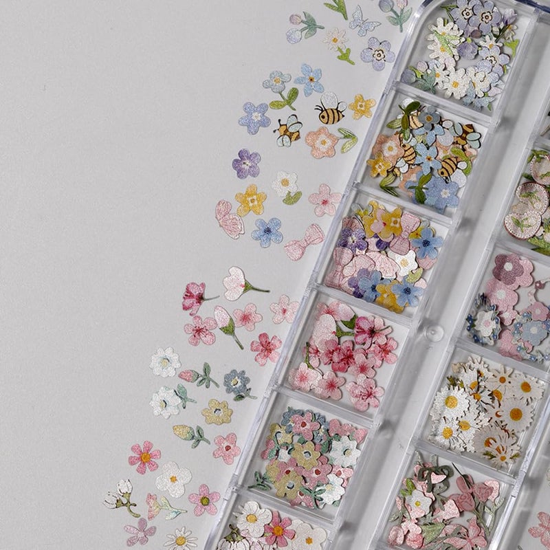 AIPULIDUO 300Pcs 3D Flower Nail Art Charms Sequins Decals Colorful Mixed Flowers Leaves Butterfly Design Slice Nail Flowers Ultra Wood Pulp Flakes Sequins - Image 4