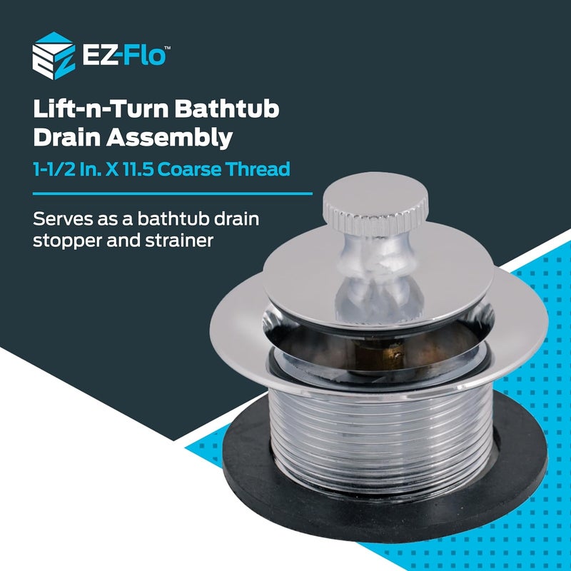 EZFLO Lift-n-Turn Bath Drain Assembly Kit, 1-1/2 in. x 11.5 Coarse Thread, 2-7/8 in. OD Flange, 5/16 in. Tapped Zinc Body, Chrome Plated, 35233 - Image 2
