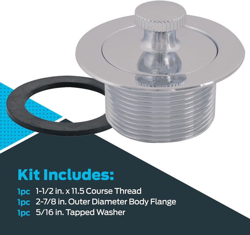 EZFLO Lift-n-Turn Bath Drain Assembly Kit, 1-1/2 in. x 11.5 Coarse Thread, 2-7/8 in. OD Flange, 5/16 in. Tapped Zinc Body, Chrome Plated, 35233 - Image 3