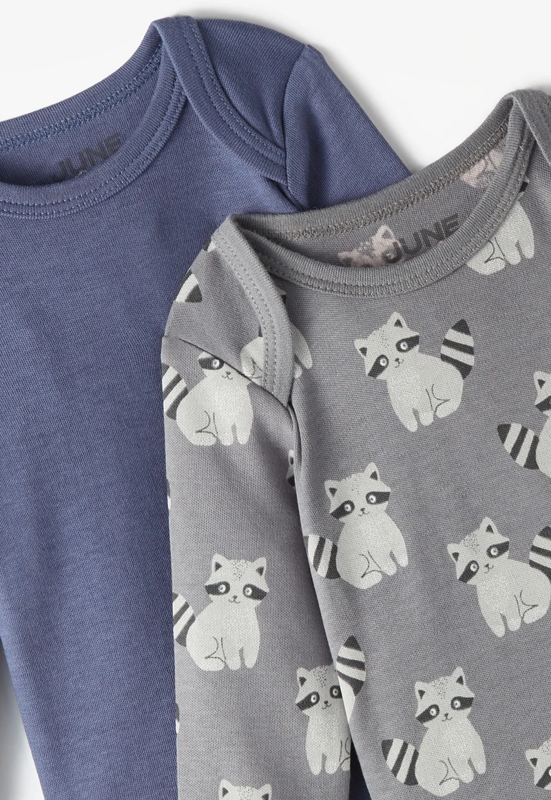 JUNE Baby Organic Envelope Collar 2-Pack Long Sleeve Bodysuit Plain and Printed