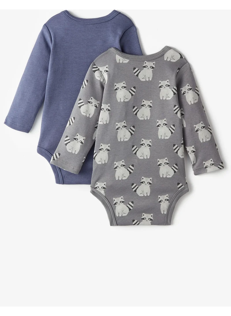 JUNE Baby Organic Envelope Collar 2-Pack Long Sleeve Bodysuit Plain and Printed