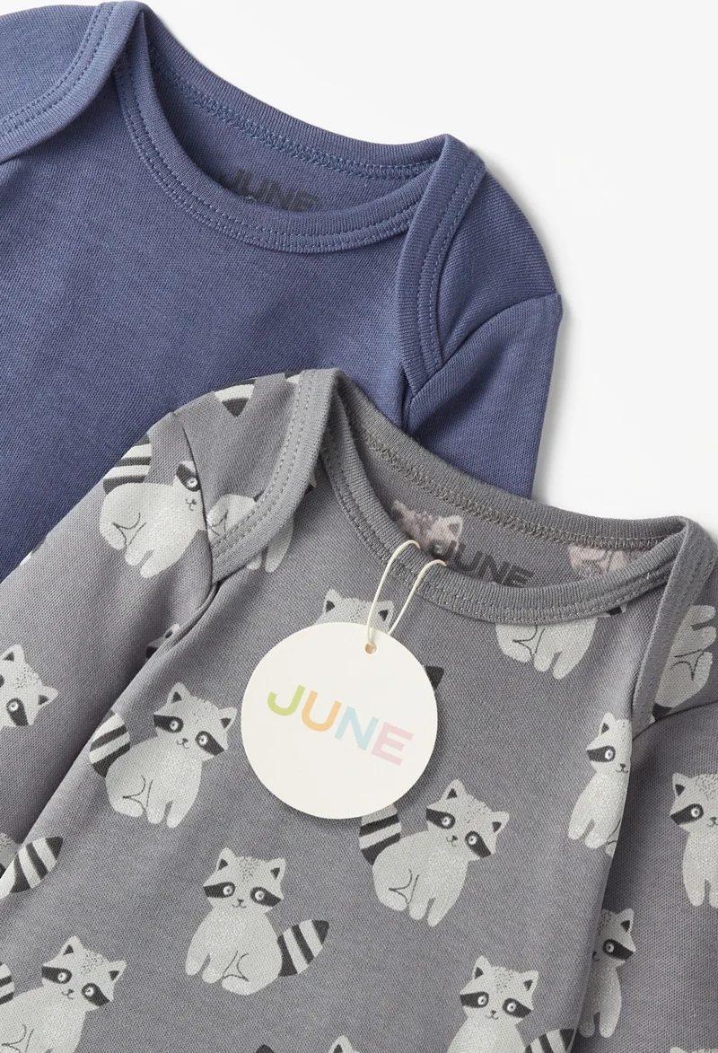 JUNE Baby Organic Envelope Collar 2-Pack Long Sleeve Bodysuit Plain and Printed