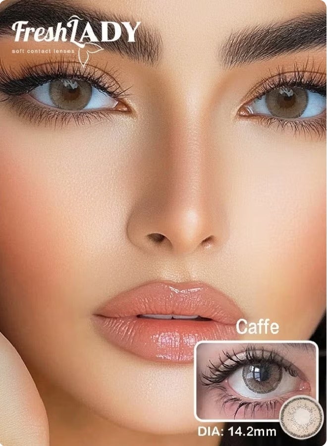 فريش ليدي كافيه عدسات لاصقة للاستخدام الشهري، عدسات لاصقة ملونة، عدسات لاصقة تجميلية، عدسات لاصقة بني غامق - Image 1