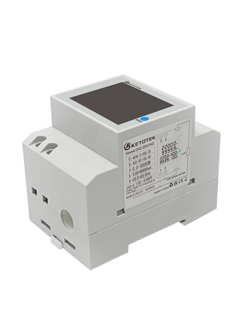 KETOTEK KETOTEK Single Phase Energy Meter Din Rail Electricity Usage Monitor AC 40-300V 100A Voltmeter Ammeter Watt Kwh Frequency Power Meter Built-in CT 110V  - Image 3