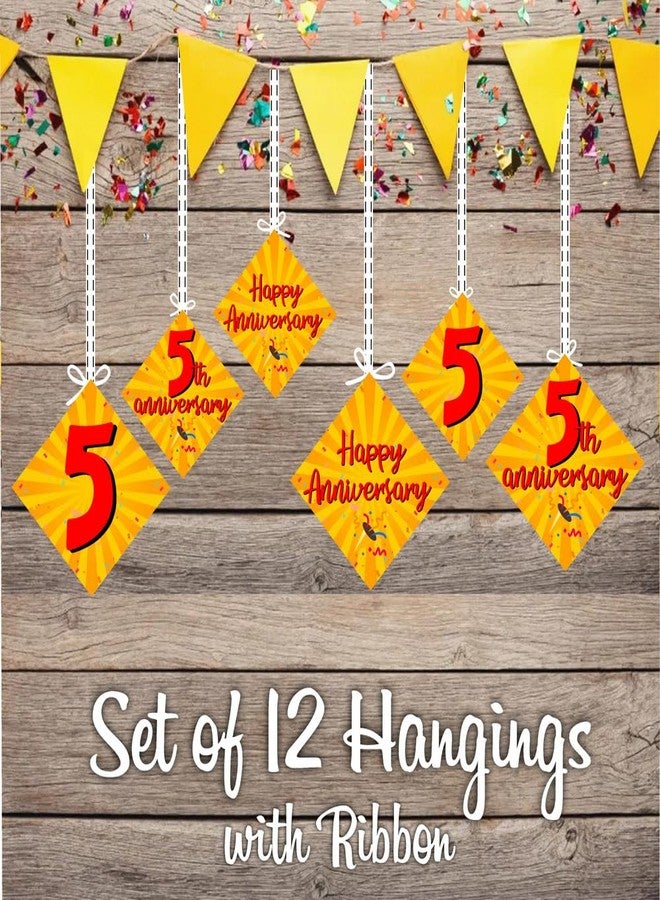 Partyzon 5th Happy Anniversary Colourful Hanging Bunting Flag for Wife Husband Father Anniversary Decoration and Background Pack of 12 (Happy 5th Anniversary) - Image 2