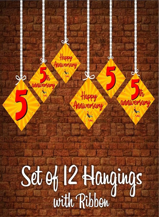 Partyzon 5th Happy Anniversary Colourful Hanging Bunting Flag for Wife Husband Father Anniversary Decoration and Background Pack of 12 (Happy 5th Anniversary) - Image 5