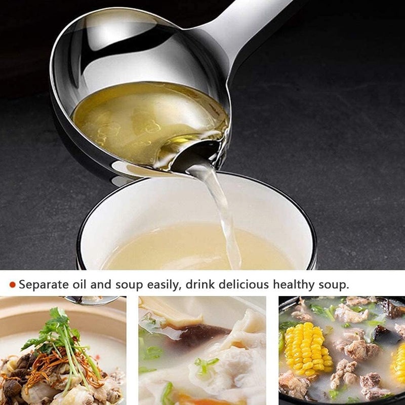 Perfect Pricee Stainless Steel Oil Separator Soup Ladle Gravy Food Fat Separator Skimmer Spoon Grease Strainer Separator Hot Pot Oil Filter Spoon for Home Kitchen and Cooking,Soup Colander 12 Inch - Image 3
