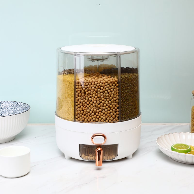 Rice Dispenser Rotating Dry Food Dispenser Grain Storage Container with 6 Compartments for Rice Beans - Image 4