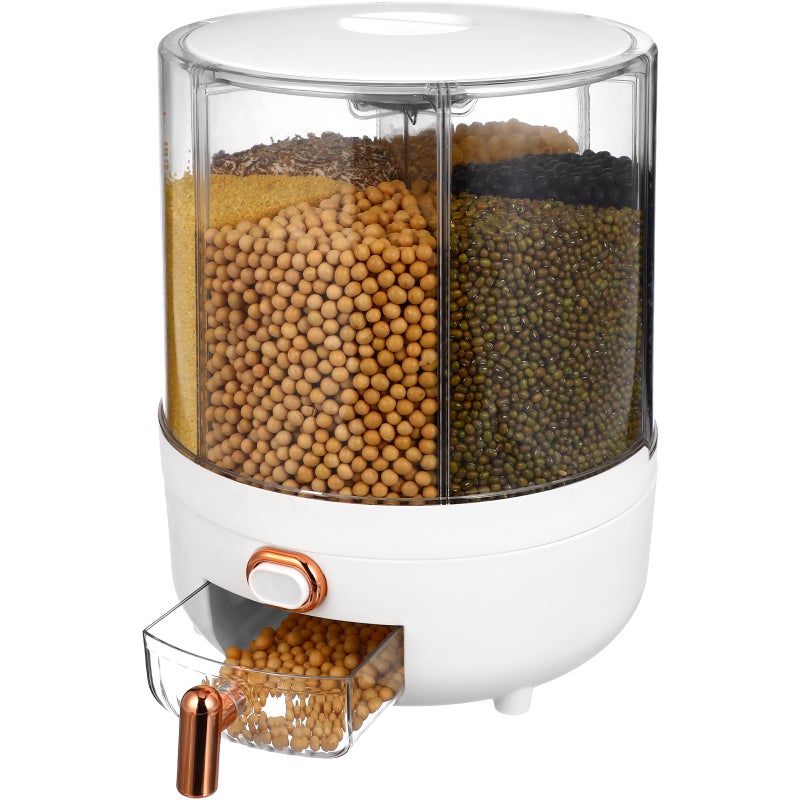 Rice Dispenser Rotating Dry Food Dispenser Grain Storage Container with 6 Compartments for Rice Beans - Image 1