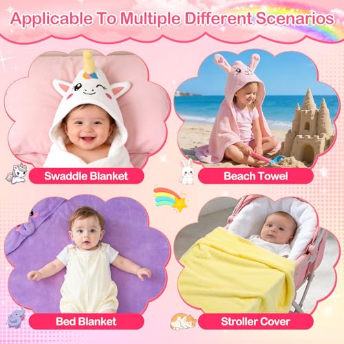 OFUSUY 12 PCS Baby Bath Towels for Infants Toddlers, 4 PCS Animal Hooded Baby Towels & 8 PCS Washcloths Set, Soft & Ultra Absorbent Newborn Bath Cute Essential Gifts for Boys & Girls - Image 4