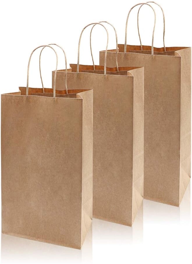 KK Kraft Paper Bags, 20 Pieces 8.26 * 4.17 * 10.63 Inch Brown Handles Kraft Paper Gift Bags Bulk Ideal for Supermarket Shopping, Craft Bags for Party Gifts, Bread Coffee, Restaurant Takeouts, Retail 