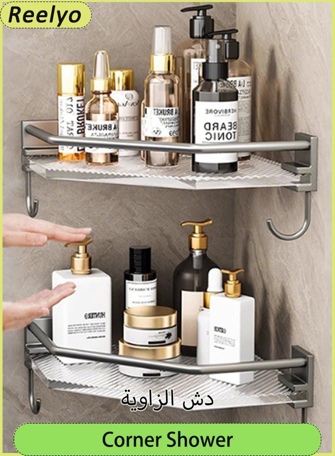 Reelyo Single-Layer Corner Shower Rack Corner Shower Storage Rack Acrylic Shower Corner Rack No Drilling Required, Wall Sticker Installation Bathroom Storage Rack And Storage Rack, Space Saving - Image 1
