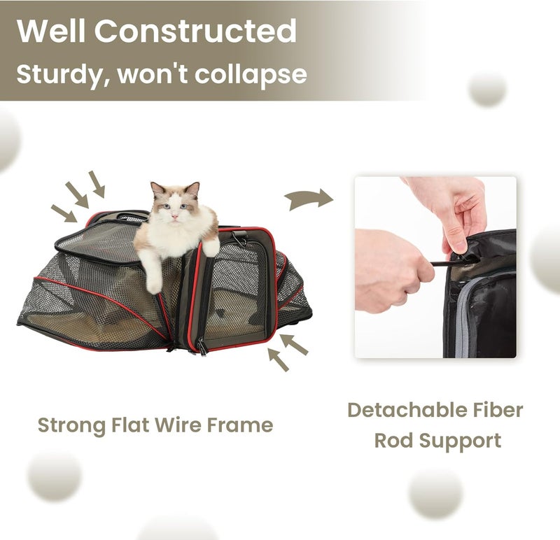 Petsfit Airline Approved Expandable Large Cat Carrier Small Dog Carrier, 17" x 11" x 11" Collapsible Portable Soft-Sided Airplane Pet Carrier Bag with Two Extension, Fit for Outdoor Use - Image 4
