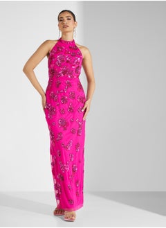 Adrianna Papell Bead Halter Column Dress  - Image 4