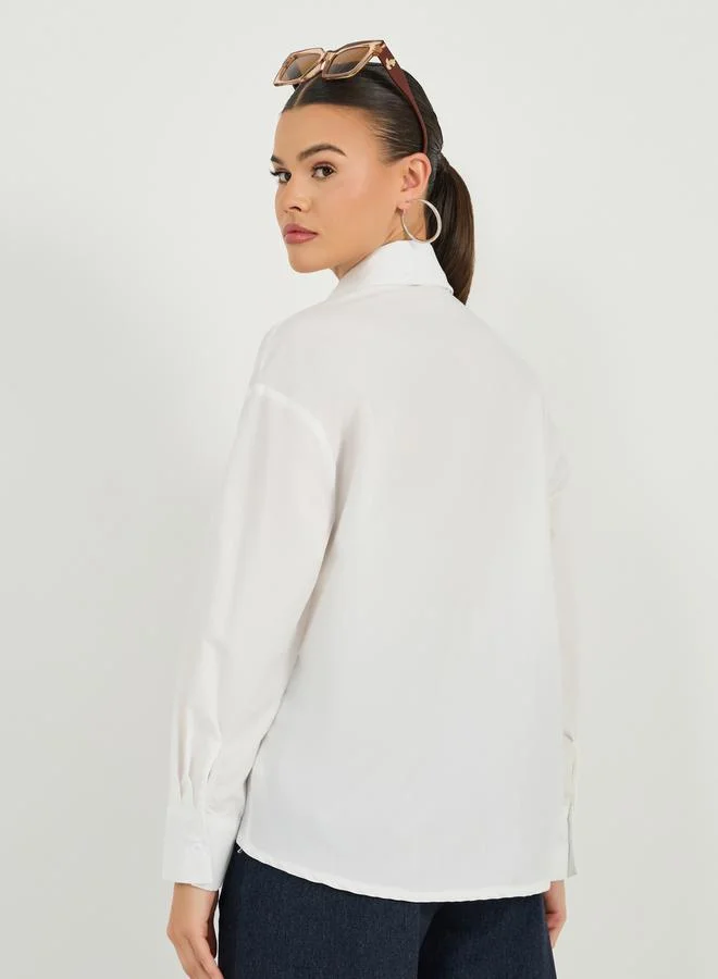 Styli Asymmetric Hem Boxy Shirt with Button Placket