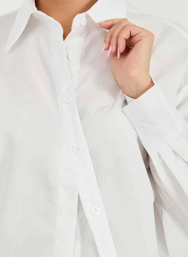 Styli Asymmetric Hem Boxy Shirt with Button Placket