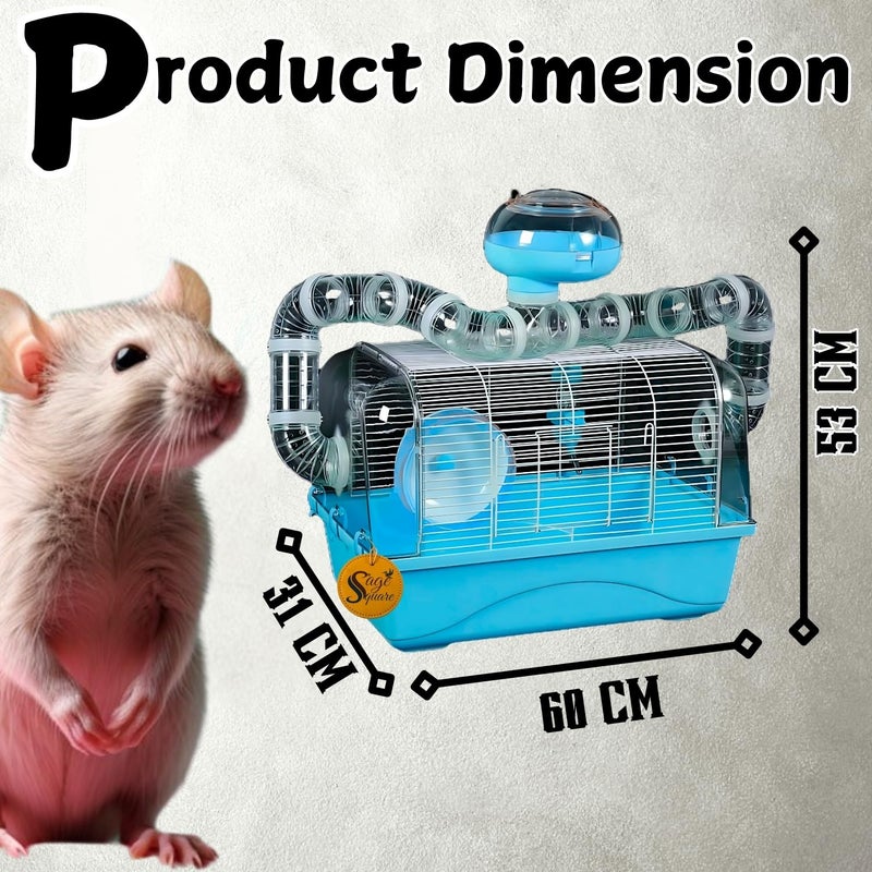 Sage Square قفص هامستر - موطن واسع وقوي للحيوانات الأليفة الصغيرة، مثالي للسفر، عجلة تمرين، سهل التنظيف، نظام قفل آمن، تهوية، ملحقات ممتعة، جربيل، فأر (النوع 5) - Image 4