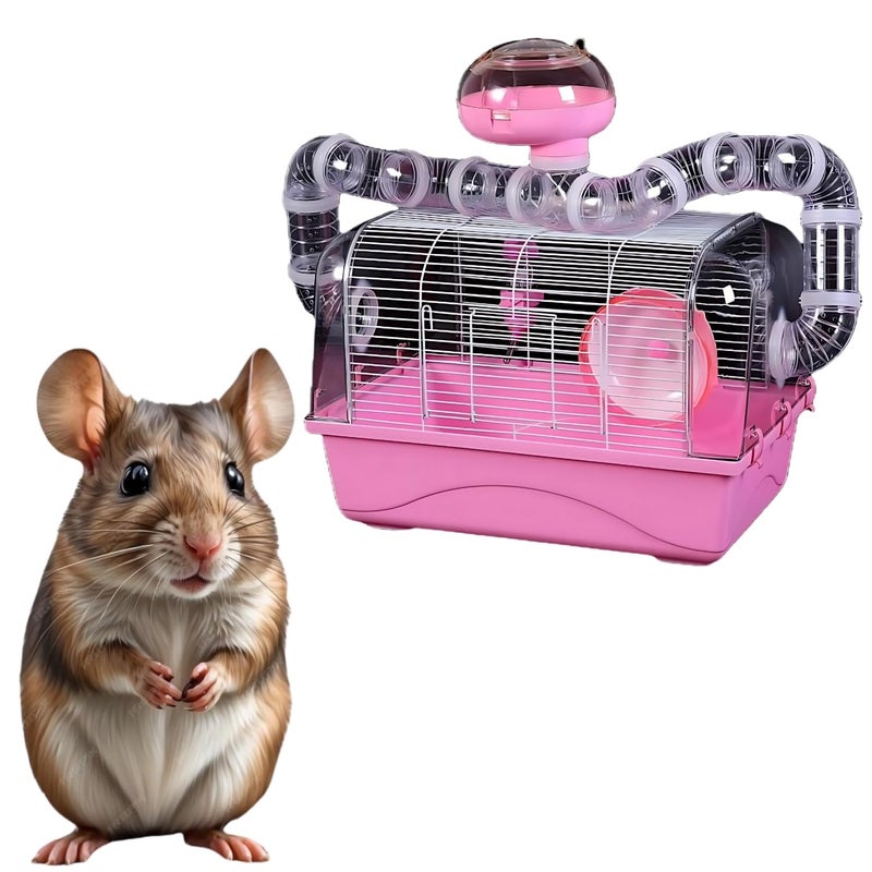 Sage Square قفص هامستر - موطن واسع وقوي للحيوانات الأليفة الصغيرة، مثالي للسفر، عجلة تمرين، سهل التنظيف، نظام قفل آمن، تهوية، ملحقات ممتعة، جربيل، فأر (النوع 5) - Image 1