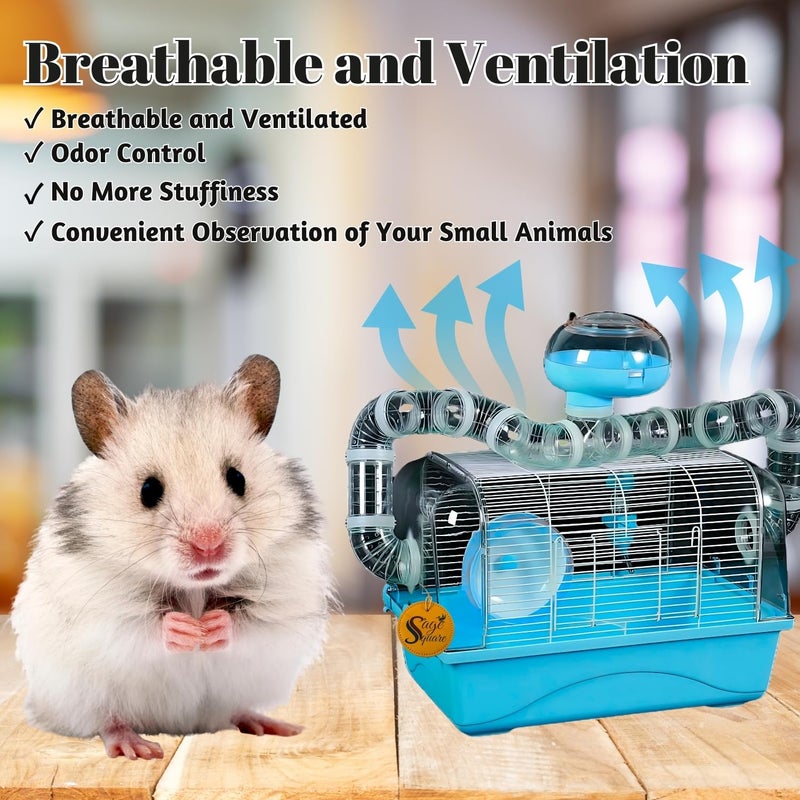 Sage Square قفص هامستر - موطن واسع وقوي للحيوانات الأليفة الصغيرة، مثالي للسفر، عجلة تمرين، سهل التنظيف، نظام قفل آمن، تهوية، ملحقات ممتعة، جربيل، فأر (النوع 5) - Image 5