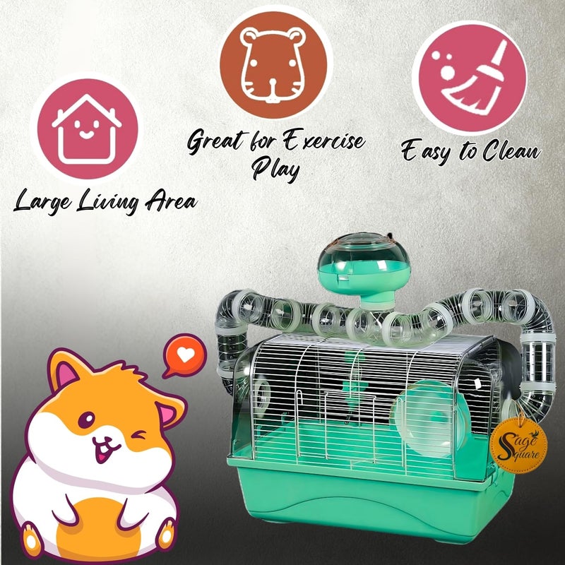 Sage Square قفص هامستر - موطن واسع وقوي للحيوانات الأليفة الصغيرة، مثالي للسفر، عجلة تمرين، سهل التنظيف، نظام قفل آمن، تهوية، ملحقات ممتعة، جربيل، فأر (النوع 5) - Image 3