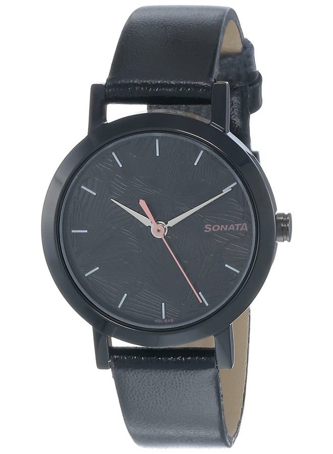 Sonata Linnea Black Dial Women Watch with Leather Strap-NS8174NL01 - Image 1
