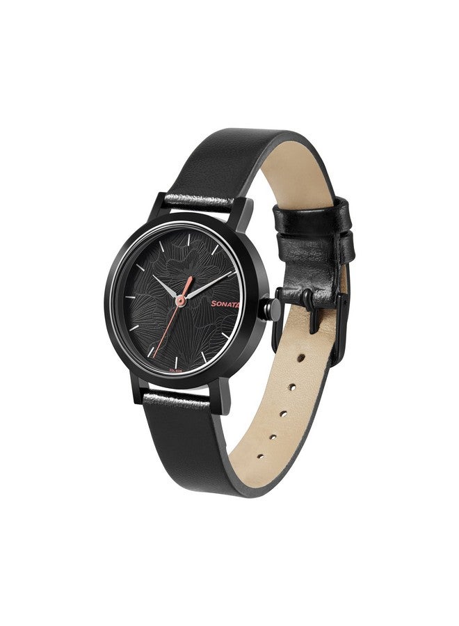 Sonata Linnea Black Dial Women Watch with Leather Strap-NS8174NL01 - Image 4