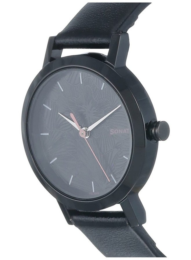 Sonata Linnea Black Dial Women Watch with Leather Strap-NS8174NL01 - Image 2