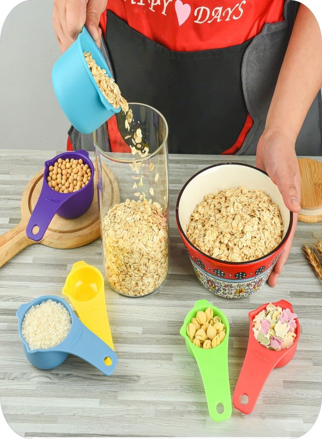Hotsyang Plastic Measuring Cups and Spoons Set 15, Plastic Measuring Cups and Spoons for Kitchen & Baking, Metric & US 7 Measure Cup & 7 Measure Spoon with Leveler, Mixing Color (random rainbow) - Image 5