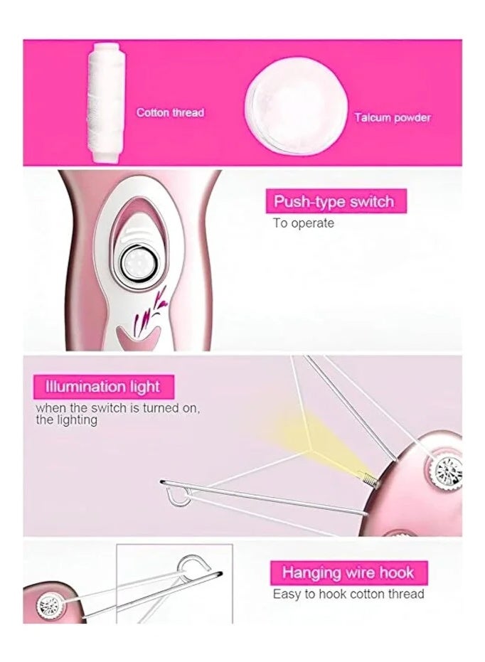 دالينغ مزيل شعر الوجه الكهربائي للنساء من دالنج - ماكينة إزالة شعر الوجه والشفة العلوية والذقن والذراعين - جهاز إزالة شعر الخيوط القطنية الأوتوماتيكي - وردي - Image 4