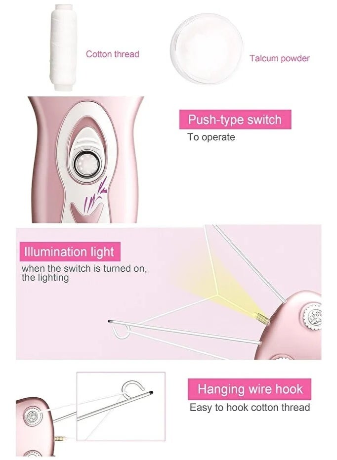 دالينغ مزيل شعر الوجه الكهربائي للنساء من دالنج - ماكينة إزالة شعر الوجه والشفة العلوية والذقن والذراعين - جهاز إزالة شعر الخيوط القطنية الأوتوماتيكي - وردي - Image 2