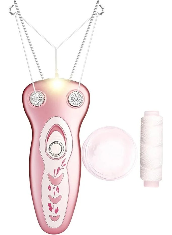 دالينغ مزيل شعر الوجه الكهربائي للنساء من دالنج - ماكينة إزالة شعر الوجه والشفة العلوية والذقن والذراعين - جهاز إزالة شعر الخيوط القطنية الأوتوماتيكي - وردي - Image 1