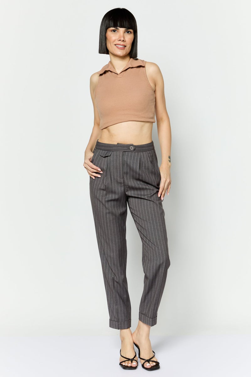 ESPRIT Women Regular Fit Stripe Dress Pants, Grey - Image 2