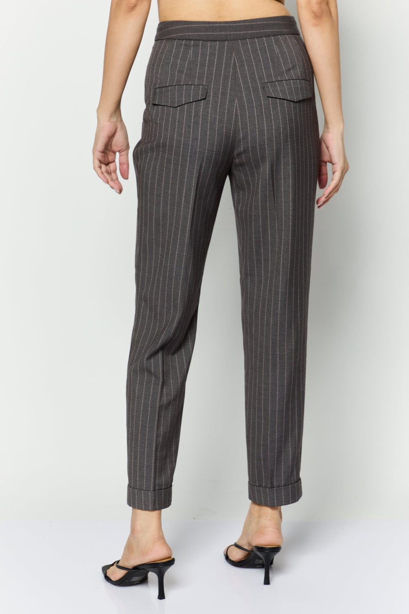 ESPRIT Women Regular Fit Stripe Dress Pants, Grey - Image 4