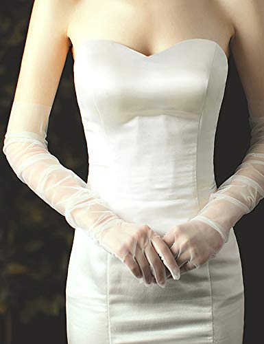 QRBTSCL Women's Wedding Bridal Mesh Tulle Gloves Long Opera Costume Party Glove 27" Elbow Length Sheer Gloves Silver - Image 5