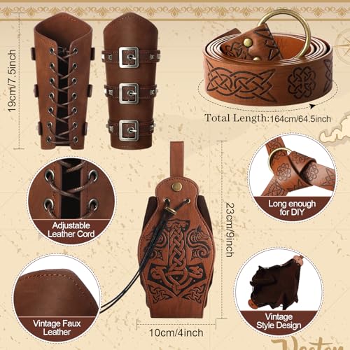 Suhine 5 Pcs Renaissance Women Costume Medieval Hooded Robe Vintage Faux Leather Arm Pouch Belt for Cosplay Party(XX-Large,Black) - Image 2