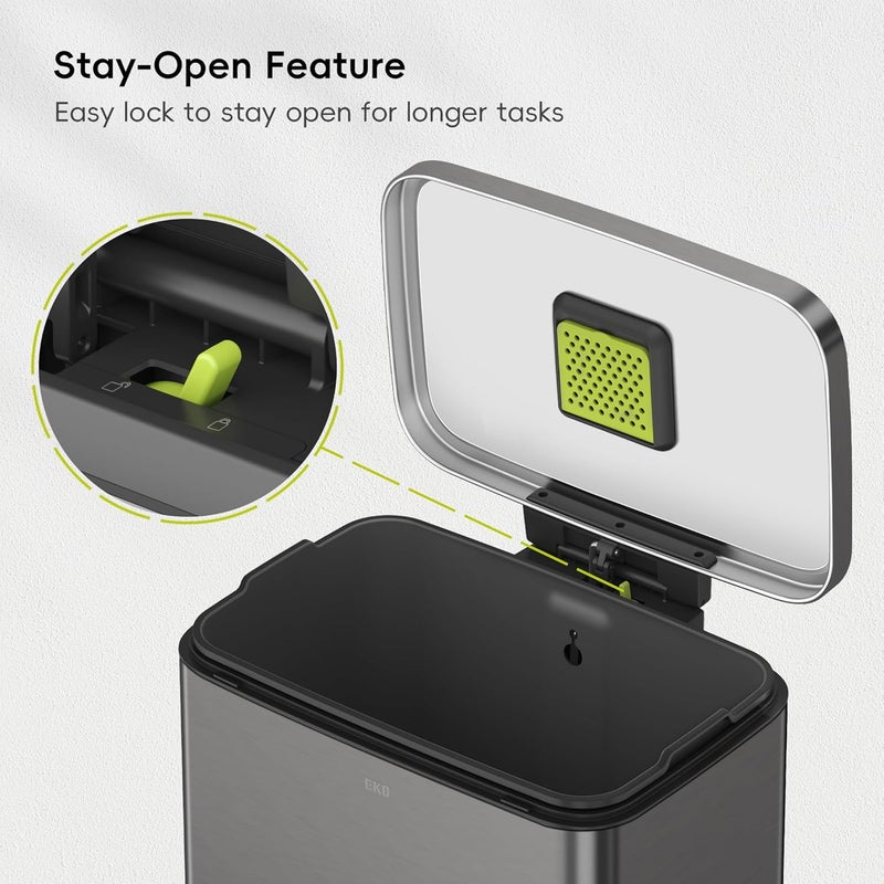 EKO Madison Gunmetal Stainless Steel 50 Liter/13.2 Gallon Step Trash Can with Inner Liner - Fingerprint Resistant Finish - Image 5