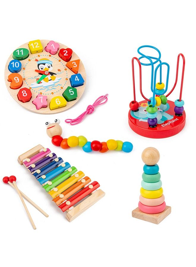 Children's intellectual toys, wooden twister caterpillar clock percussion fiddle round bead rainbow tower, gift set loose, gift for children  - Image 4