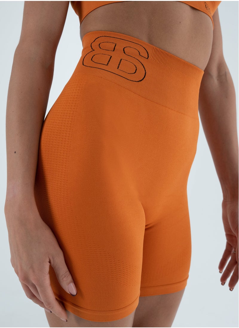 Bernessi Turkiye Nylon Women High Waisted Biker Shorts Sport Legging Shorts Workout Cycling Athletic Running Yoga Gym Volleyball for Ladies with Tummy Control Orange Amber  - Image 2