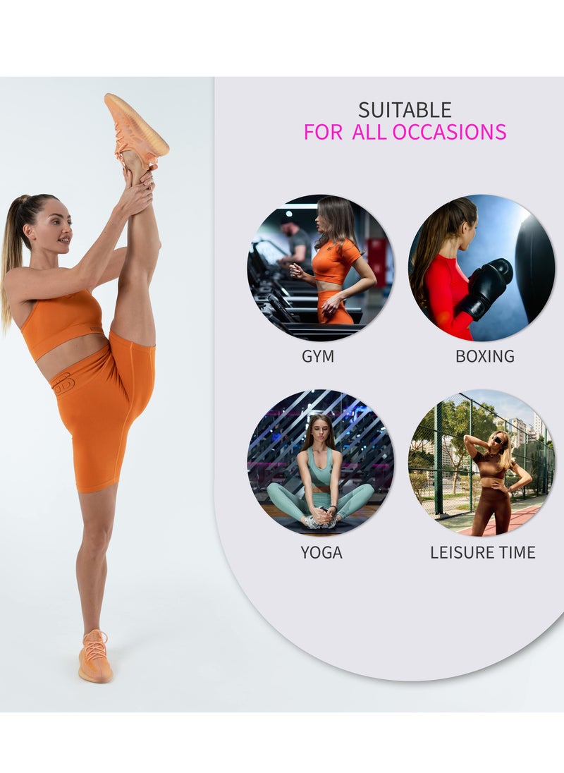 Bernessi Turkiye Nylon Women High Waisted Biker Shorts Sport Legging Shorts Workout Cycling Athletic Running Yoga Gym Volleyball for Ladies with Tummy Control Orange Amber  - Image 5