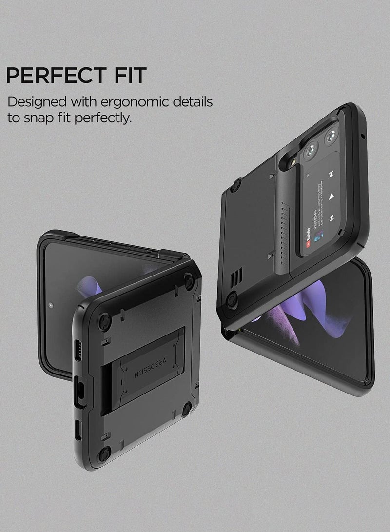 VRS Design Quickstand Active for Samsung Galaxy Z Flip 3 5G Case Cover (2021) with Kickstand - Matte Black  - Image 5