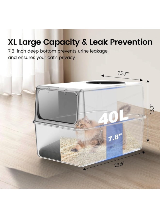 A.M Stainless Steel Litter Box with Lid and Scoop, Enclosed Metal Litter Box with High Sides, Large Cat Litter Box, Dog-Proof, Top & Front Entry, Odor Control, Easy to Clean,Durable with Round Edge  - Image 3