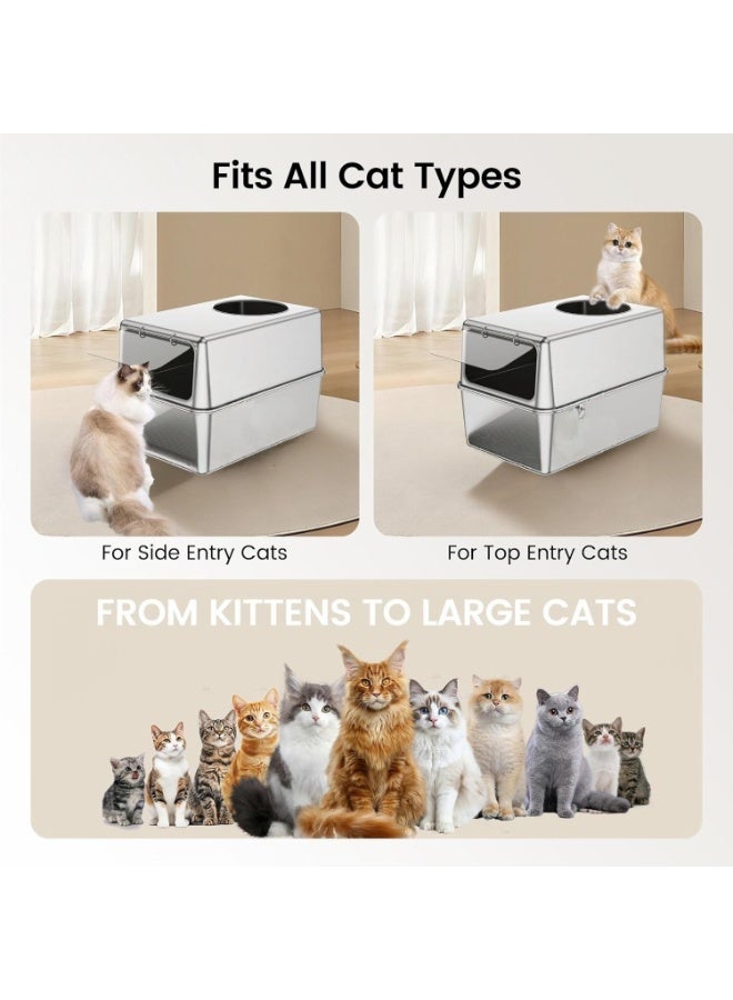 A.M Stainless Steel Litter Box with Lid and Scoop, Enclosed Metal Litter Box with High Sides, Large Cat Litter Box, Dog-Proof, Top & Front Entry, Odor Control, Easy to Clean,Durable with Round Edge  - Image 5