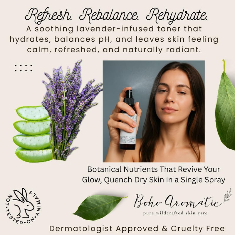 Boho Aromatic Hydrating Lavender Facial Mist â€“ Natural Face Spray Toner with Pure Lavender Hydrosol â€“ Refreshing & Calming Skincare Mist for Dry or Sensitive Skin â€“ 4 fl oz by Boho Aromatic - Image 3