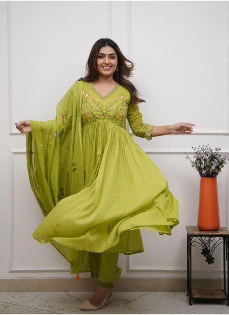 IndHeritage Premium light green colour, cotton 3 piece kurti set - IDH00216  - Image 1