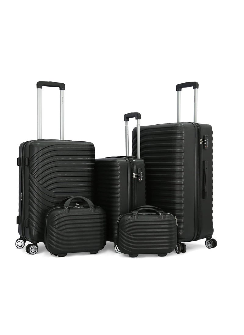 GIORDANO Hardshell Luggage Double Spinner Trolley Bag 5 Pieces Set,Black (BC-12",BC-14",S-20",M-24",L-28")  - Image 1
