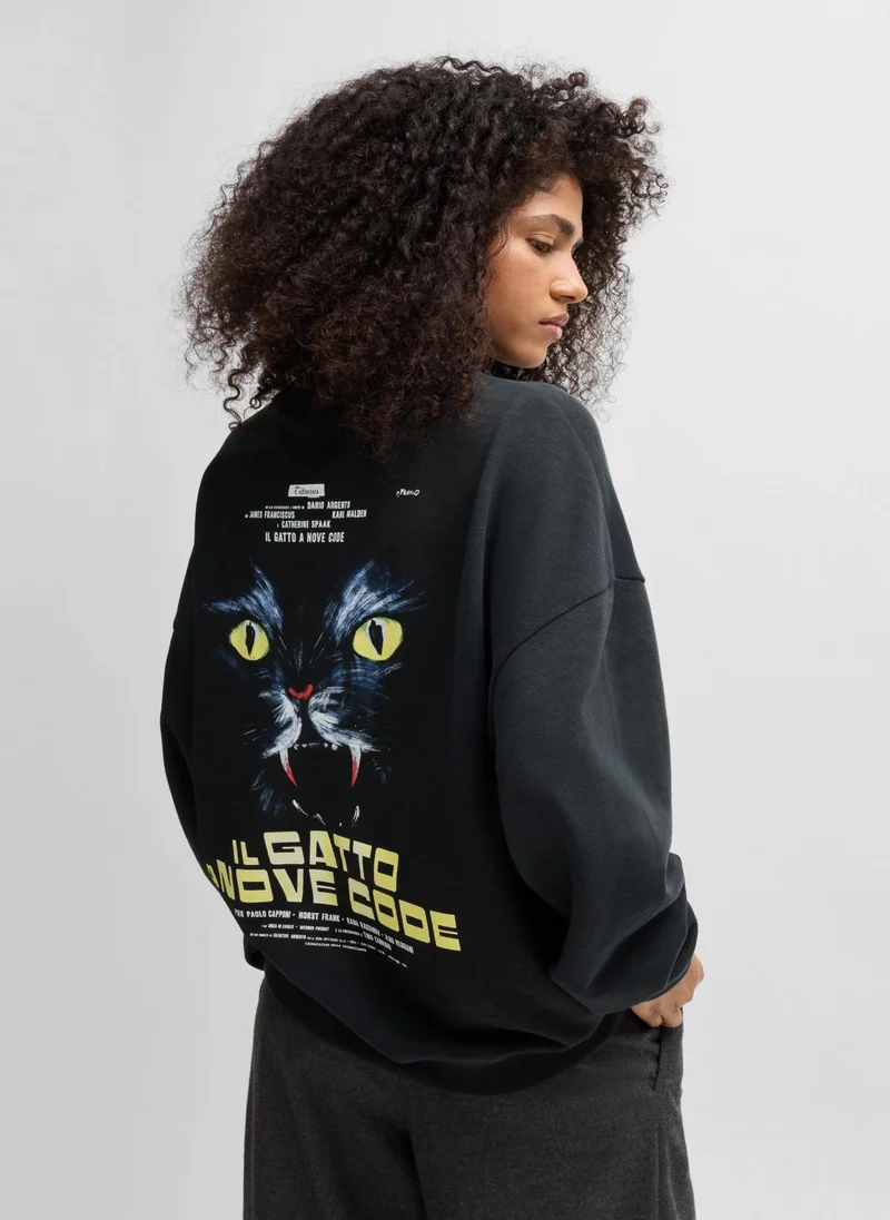 HUGO Slub cotton-terry sweatshirt with cat graphic print