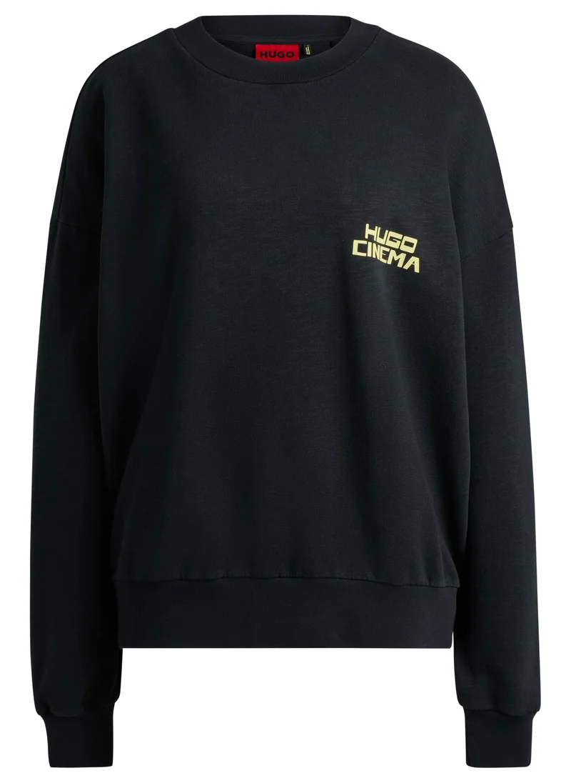 HUGO Slub cotton-terry sweatshirt with cat graphic print