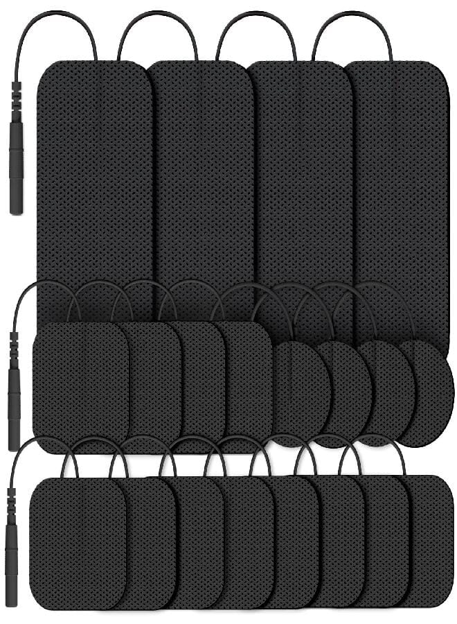 AUV0N AUVON TENS Unit Replacement Pads Combination Set, 20 Packs Multiple Sizes Electrodes for TENS Unit, Reusable and Latex Free Pigtail TENS Pads for Multiple Pain Relief (2mm Connector) (Black) - Image 1