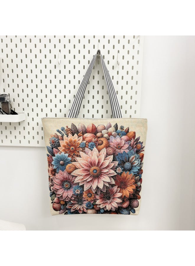 Ethnic Style Butterfly Stereo Embroidery Women's Bag Canvas Bag Embroidery Craft Casual Large Tote Volume Bag Handmade-color:Hundred Flowers - Image 1